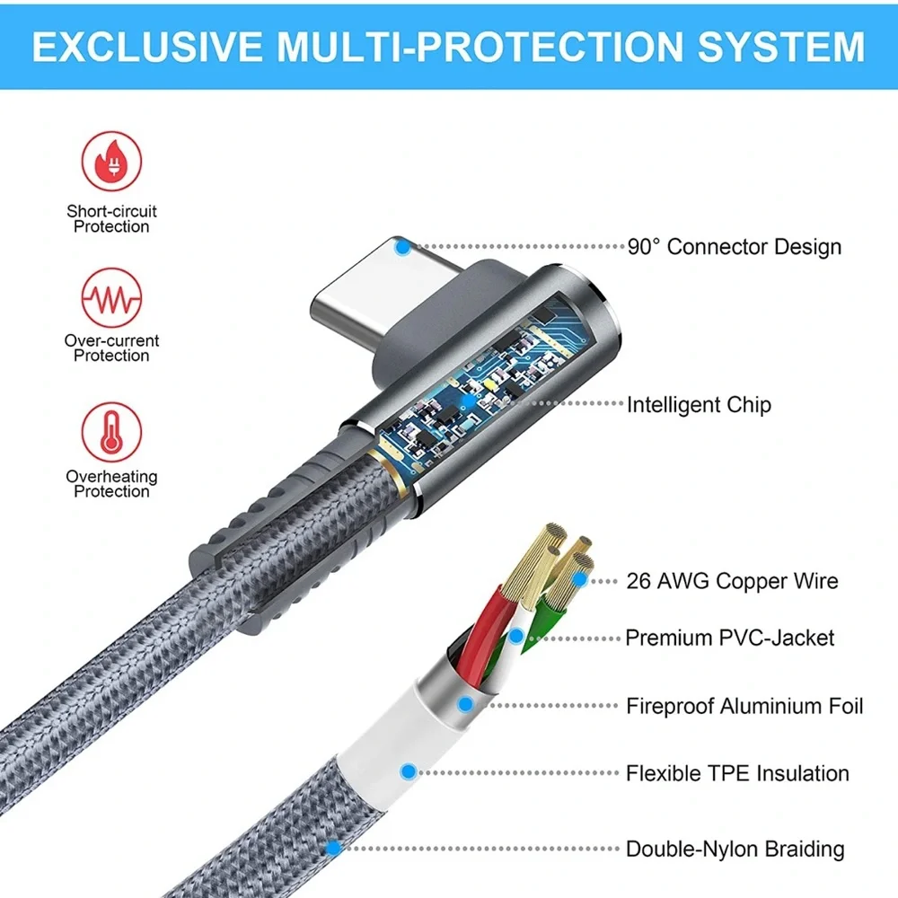 6FT USB C Cables, 3 Amps Quick Charging Type C Cable